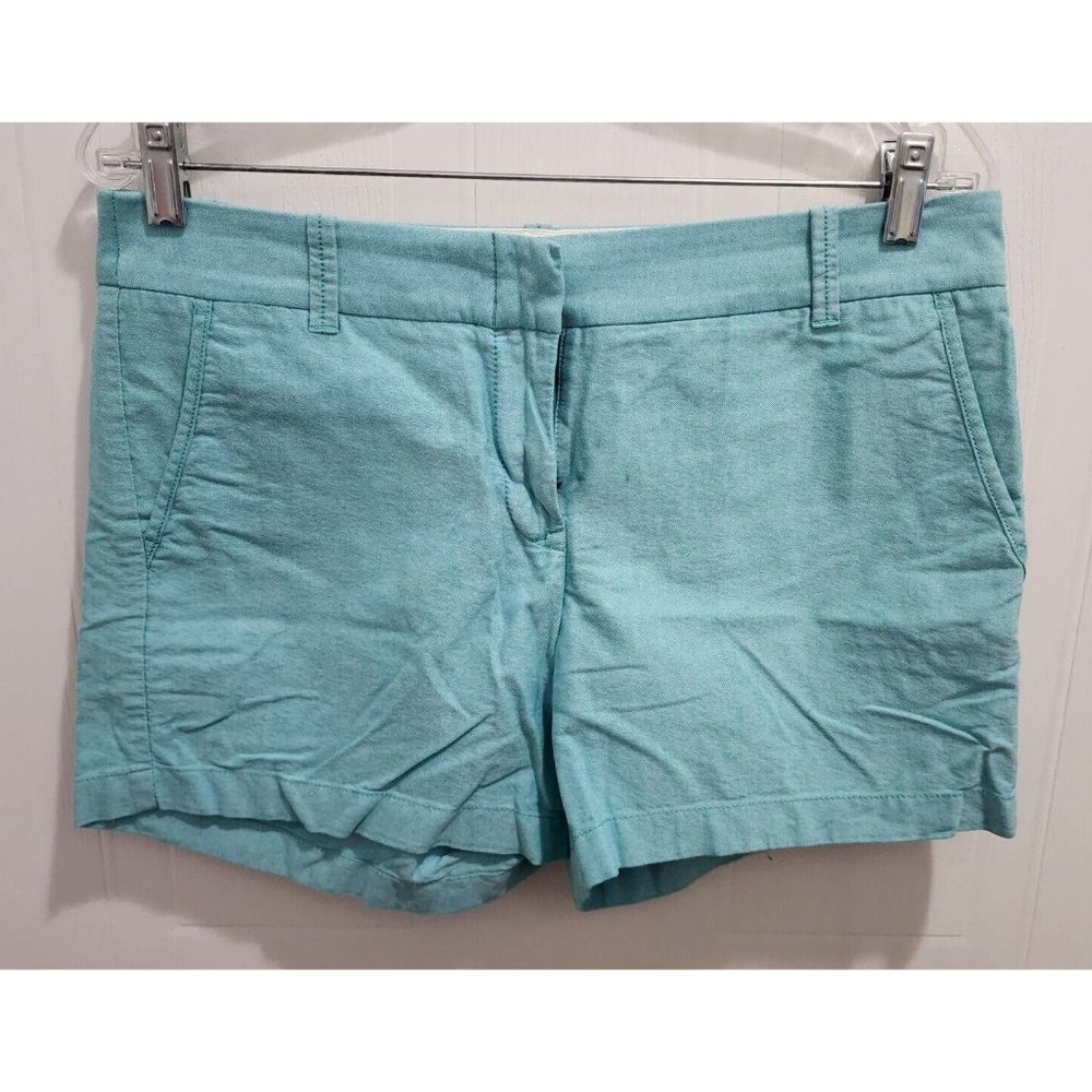 J Crew Women's City Fit Flat Front Zip Close Chino Shorts Light Blue Cotton Sz 8